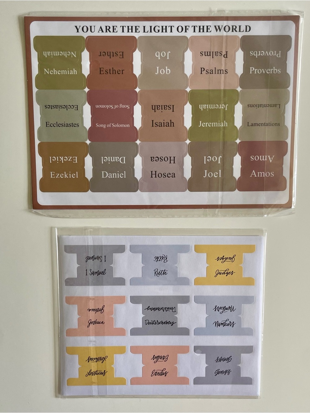 2 New Church Bible Book Labels Sets— Neutral Multicolor